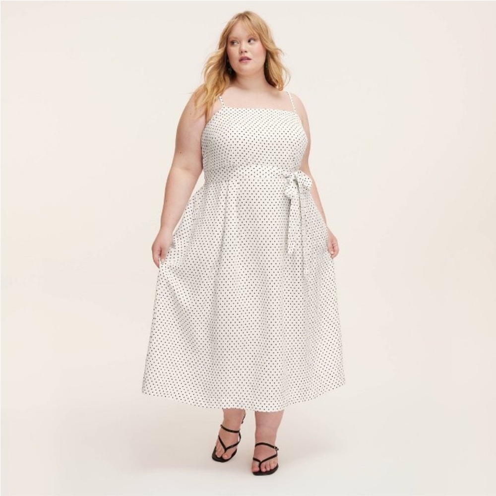 New Kate Spade Target mini polka dot tie-waist midi dress cream/black medium.